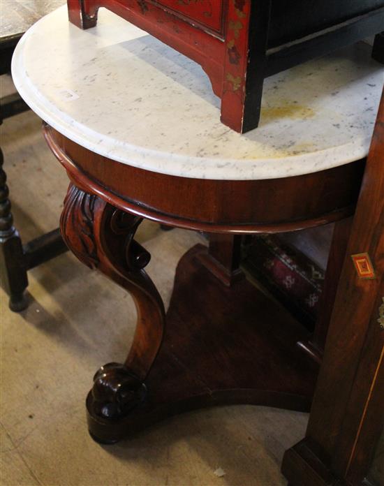 Victorian and later mahogany and marble topped wash stand, bowfront(-)